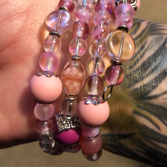 Handcrafted Czech glass pink bead soup bracelet - Picture 7 of 7